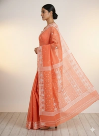 SKU1266 : Elegant Cotton Blend Jamdani Saree | Dhakai Jamdani - Hand Wash, Yes