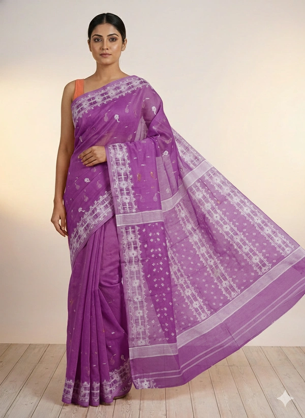 SKU1267 : Elegant Cotton Blend Jamdani Saree | Dhakai Jamdani - Hand Wash, Yes