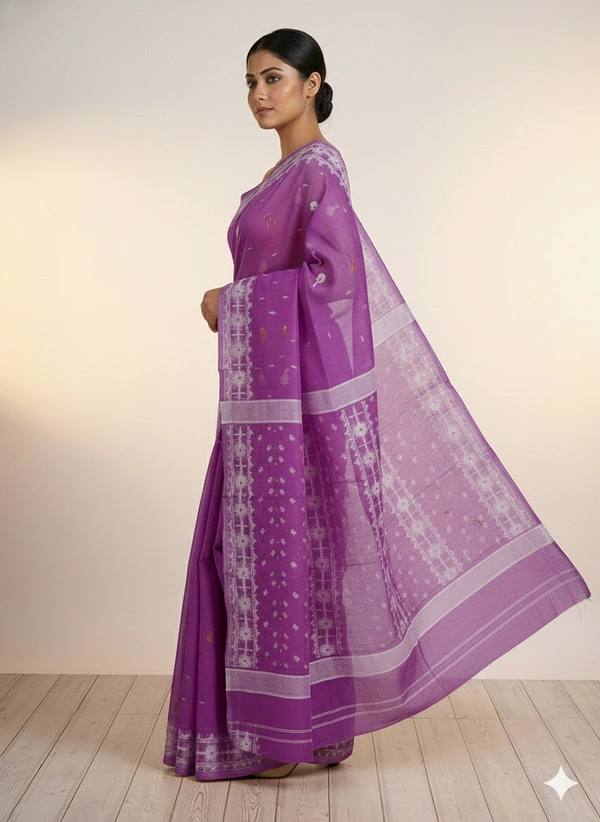 SKU1267 : Elegant Cotton Blend Jamdani Saree | Dhakai Jamdani - Hand Wash, Yes