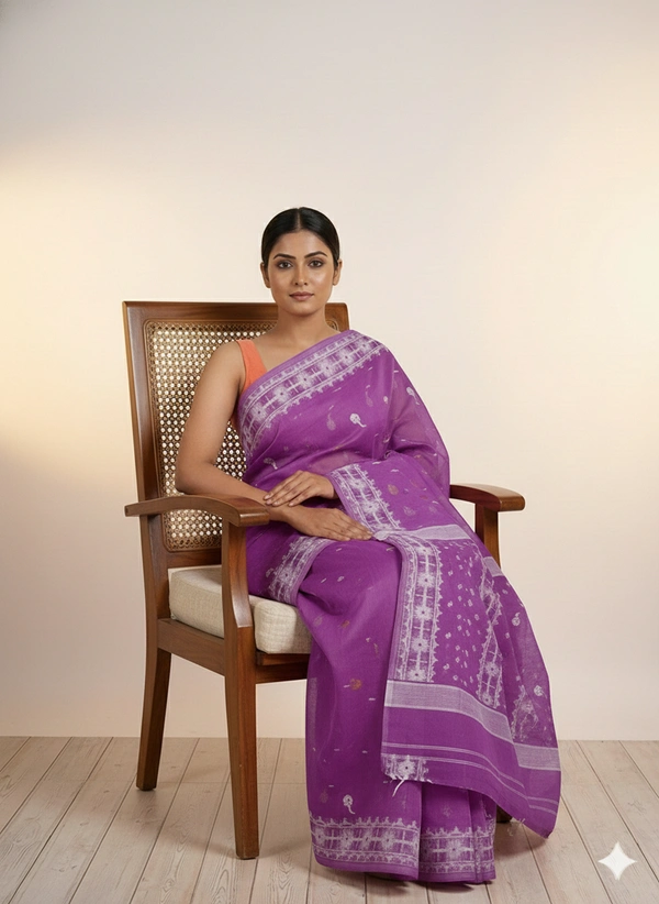 SKU1267 : Elegant Cotton Blend Jamdani Saree | Dhakai Jamdani - Hand Wash, Yes