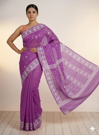 SKU1267 : Elegant Cotton Blend Jamdani Saree | Dhakai Jamdani - Hand Wash, Yes