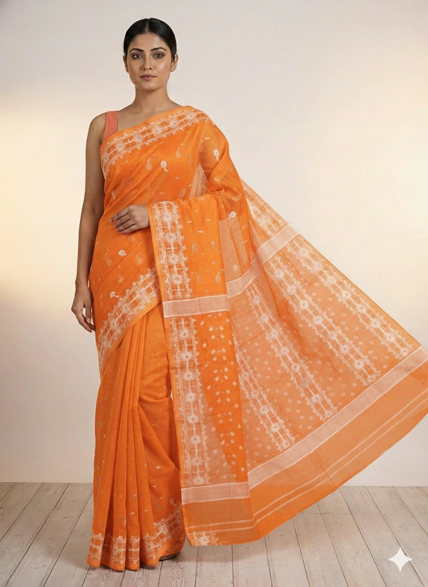 SKU1268 : Elegant Cotton Blend Jamdani Saree | Dhakai Jamdani - Hand Wash, Yes