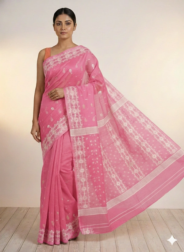 SKU1270 : Elegant Cotton Blend Jamdani Saree | Dhakai Jamdani - Hand Wash, Yes