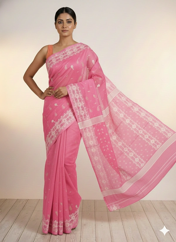 SKU1270 : Elegant Cotton Blend Jamdani Saree | Dhakai Jamdani - Hand Wash, Yes