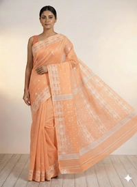 SKU1271 : Elegant Cotton Blend Jamdani Saree | Dhakai Jamdani - Hand Wash, Yes
