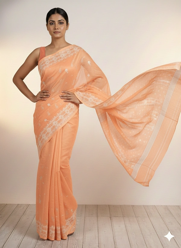 SKU1271 : Elegant Cotton Blend Jamdani Saree | Dhakai Jamdani - Hand Wash, Yes