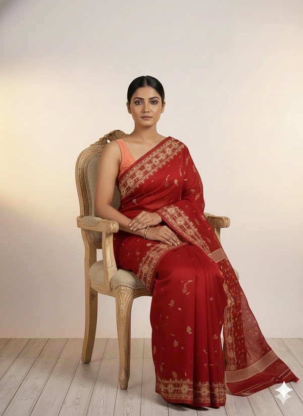 SKU1272 : Elegant Cotton Blend Jamdani Saree | Dhakai Jamdani - Hand Wash, Yes