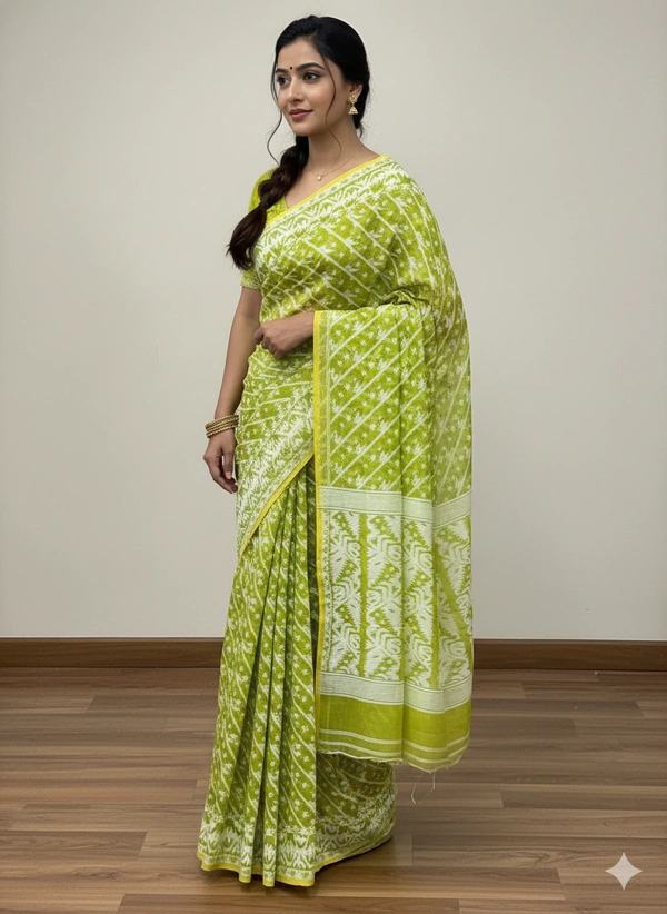 SKU1263 : Elegant Cotton Blend Jamdani Saree | Dhakai Jamdani - Hand Wash, Yes