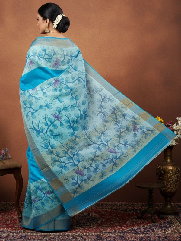 SKU0814: Elegant Pure Tussar Silk Saree – Handwoven | Jori Work | Kalamkari - Kalambari, Dry Wash Only, Yes