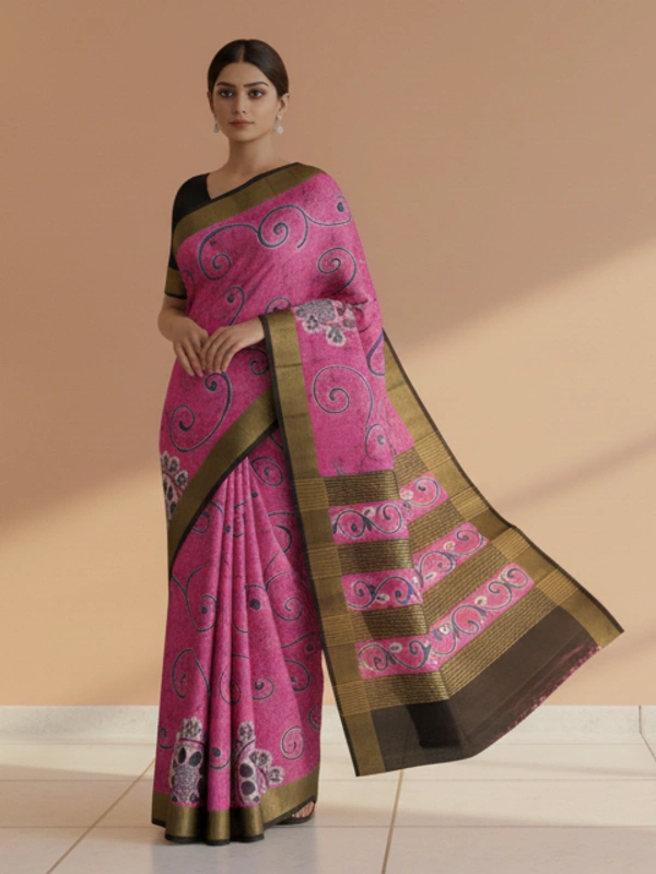 SKU0816: Elegant Pure Tussar Silk Saree – Handwoven | Jori Work | Kalamkari - Kalamkari, Dry Wash Only, Yes