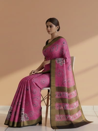 SKU0816: Elegant Pure Tussar Silk Saree – Handwoven | Jori Work | Kalamkari - Kalamkari, Dry Wash Only, Yes