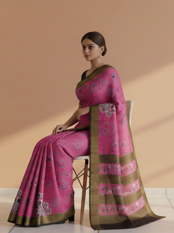 SKU0816: Elegant Pure Tussar Silk Saree – Handwoven | Jori Work | Kalamkari - Kalamkari, Dry Wash Only, Yes