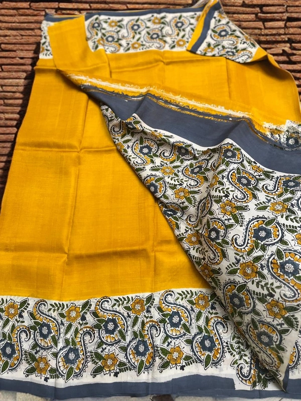 SKU0315 : Pure  Silk Saree | Kalamkari - Normal Length 6.3 mtr Plus, Orange, Block Print, Dry Clean Only, Yes