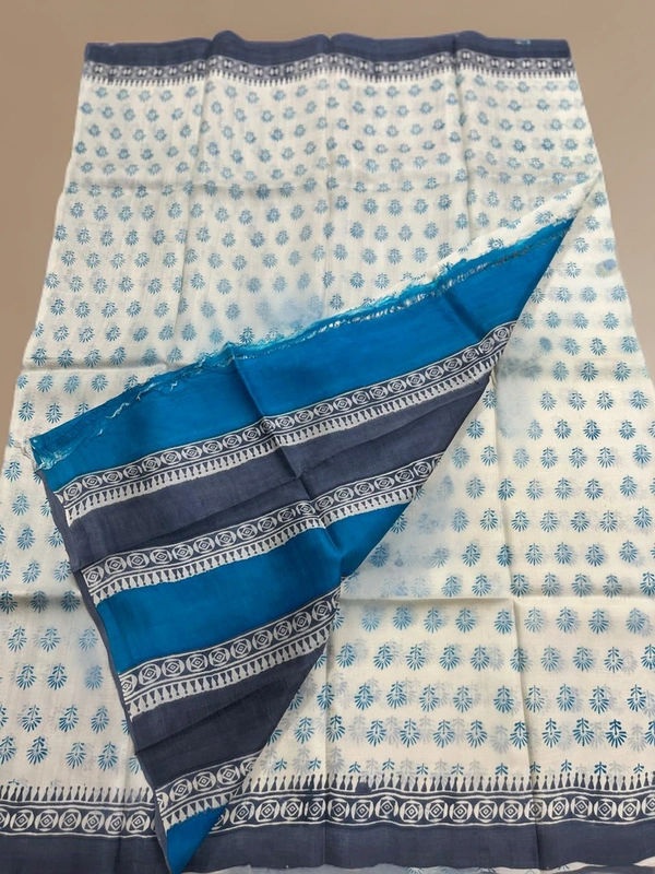 SKU0316 : Pure  Silk Saree with Printing - Normal Length 6.3 mtr Plus, Offwhite, Block Print, Dry Clean Only, Yes