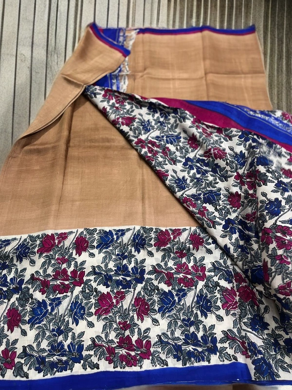 SKU0318 : Pure Silk Saree | Kalamkari | Table dye - Normal Length 6.3 mtr Plus, Brown, Block Print, Dry Clean Only, Yes