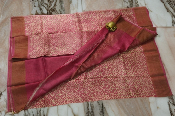 SKU0720 : Pure Silk Saree – Handwoven Bengal Traditional | Table dye | Block printing - Dry Clean Only, Yes