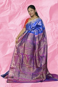 SKU0458 : "A Tale of Nabab" - Pure Silk Baluchari Saree in Mulberry Silk with Meenakari Weave - Dual Tone, Swarnachari, Dry Clean Only, Yes