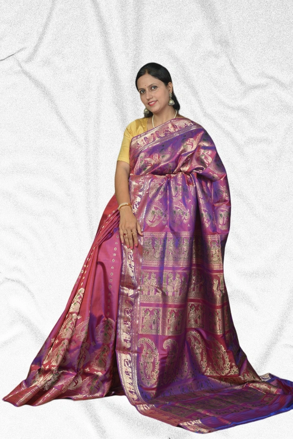 SKU0457 : Pure Swarnachari Mulberry Silk Saree – Elephant and British Motif Motif | Handwoven Elegance  - Mayur Kanthi, Swarnachari, Dry Clean Only, Yes