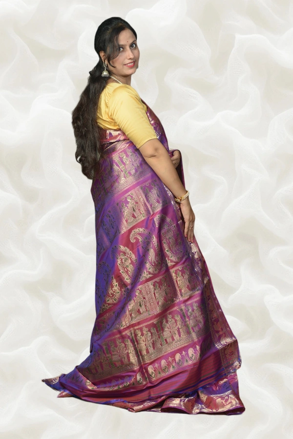 SKU0457 : Pure Swarnachari Mulberry Silk Saree – Elephant and British Motif Motif | Handwoven Elegance  - Mayur Kanthi, Swarnachari, Dry Clean Only, Yes