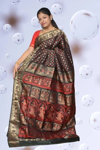 SKU0459 : Pure Swarnachari Mulberry Silk Saree – All Over Designed | Handwoven Elegance  - Black, Swarnachari, Dry Clean Only, Yes