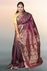 SKU0460 : Pure Swarnachari Mulberry Silk Saree – Krishna Lila Motif | Handwoven Elegance - Dual Tone, Swarnachari, Dry Clean Only, Yes