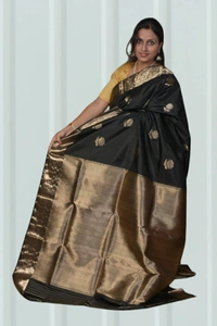 SKU0462 : Pure Swarnachari Mulberry Silk Saree – Chatai Pallu | Handwoven Elegance  - Black, Swarnachari, Dry Clean Only, Yes