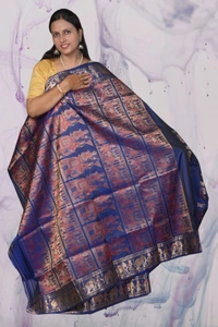 SKU0463 : Pure Swarnachari Mulberry Silk Saree – All Over Designed | Handwoven Elegance  - Navi Blue, Swarnachari, Dry Clean Only, Yes
