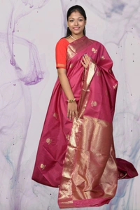 SKU0464 : Pure Swarnachari Mulberry Silk Saree – Chatai Pallu  | Handwoven Elegance  - Rani Colour, Swarnachari, Dry Clean Only, Yes