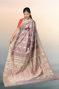 SKU0466 :  Pure Baluchari Silk Saree – Meenakari Weave in Mulberry Silk | Shakuntala Motif - Baluchari, Dry Clean Only, Yes