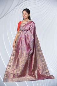 SKU0468 : Pure Swarnachari Mulberry Silk Saree – Screens from Krishna Leela Motif | Handwoven Elegance  - Rani Colour, Swarnachari, Dry Clean Only, Yes