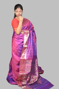 SKU0470 : Pure Swarnachari Mulberry Silk Saree – Krishna Lila Motif | Handwoven Elegance - Dual Tone, Swarnachari, Dry Clean Only, Yes