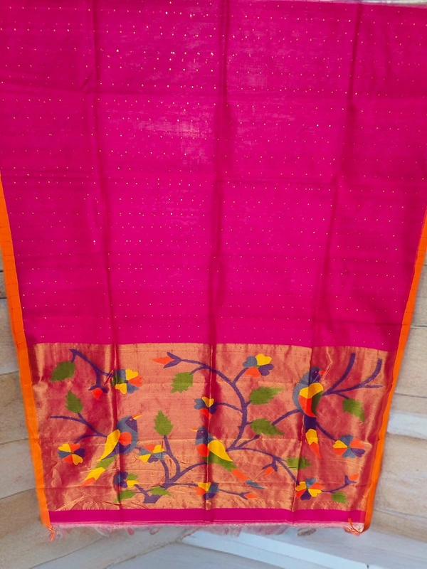SKU0243 : Pure Silk Paithani Mulberry Silk Saree – Handwoven Traditional Elegance Shape - Rani Colour, Bird Motif, Hand Wash, Yes