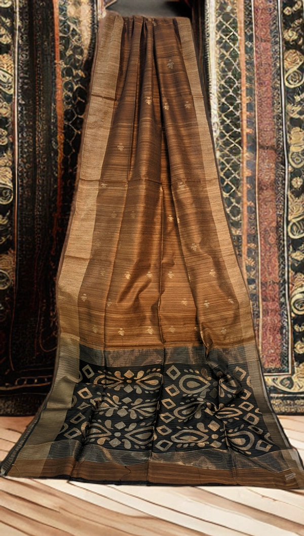 SKU0219 : Elegant Pure Resham Silk Saree – Traditional Handwoven Ethnic Wear - Brown, Zari Work, Dry Clean Only, Yes