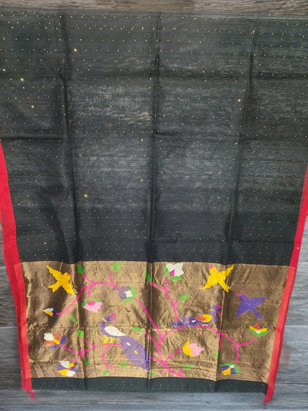 SKU0245 : Pure Silk Paithani Mulberry Silk Saree – Handwoven Traditional Elegance Shape - Black, Bird Motif, Hand Wash, Yes