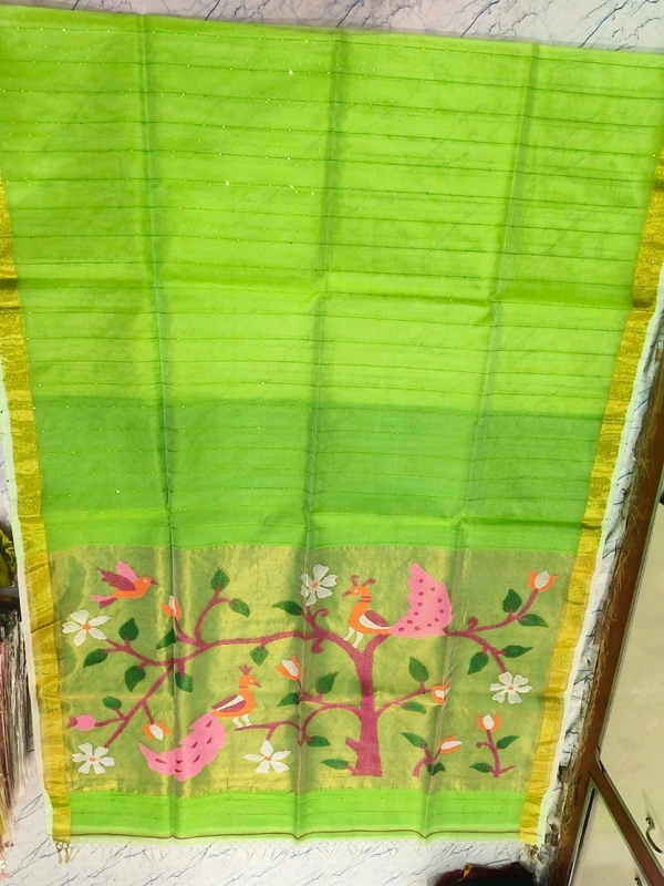  SKU0258 : Pure Silk Paithani Mulberry Silk Saree – Handwoven Traditional Elegance Shape - Green, Bird Motif, Hand Wash, Yes