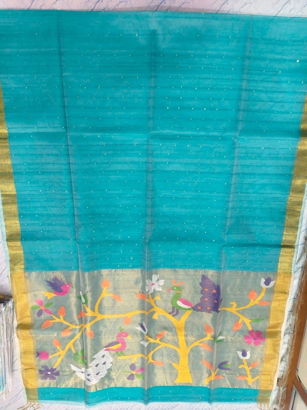 SKU-0261 : Pure Silk Paithani Mulberry Silk Saree – Handwoven Traditional Elegance Shape - See Green, Bird Motif, Hand Wash, Yes