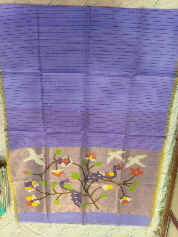 SKU0264 : Pure Silk Paithani Mulberry Silk Saree – Handwoven Traditional Elegance Shape - Light Violet, Bird Motif, Hand Wash, Yes