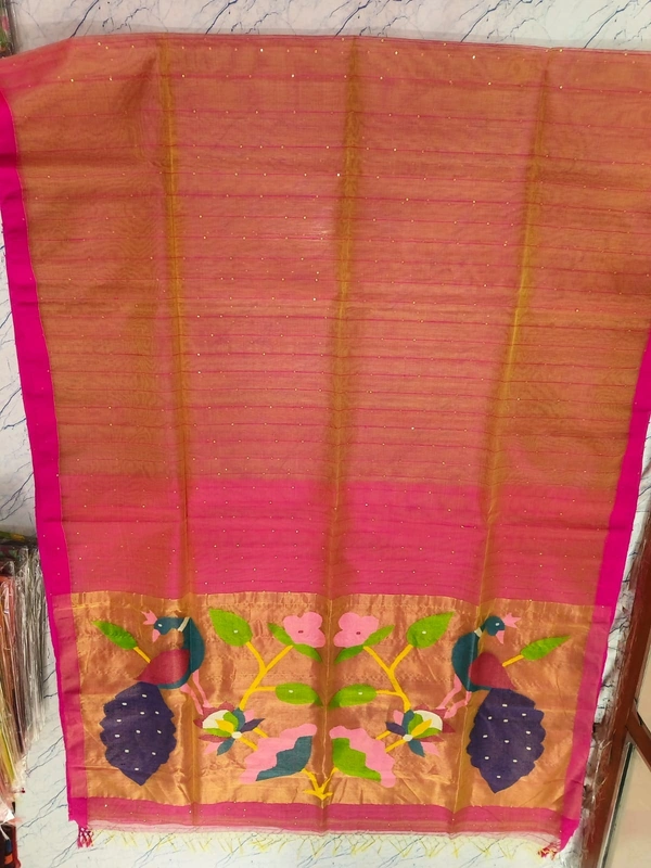 SKU0267 : Pure Silk Paithani Mulberry Silk Saree – Handwoven Traditional Elegance  - Light Brown, Bird Motif, Hand Wash, Yes