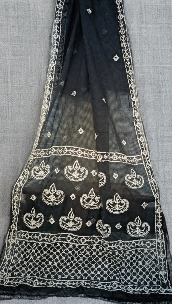 SKU0272 : Elegant Resham Kota  Saree – Handcrafted Bengal Heritage | Gujrati Work - Black, Buti / Booti, Dry Wash Only, Yes
