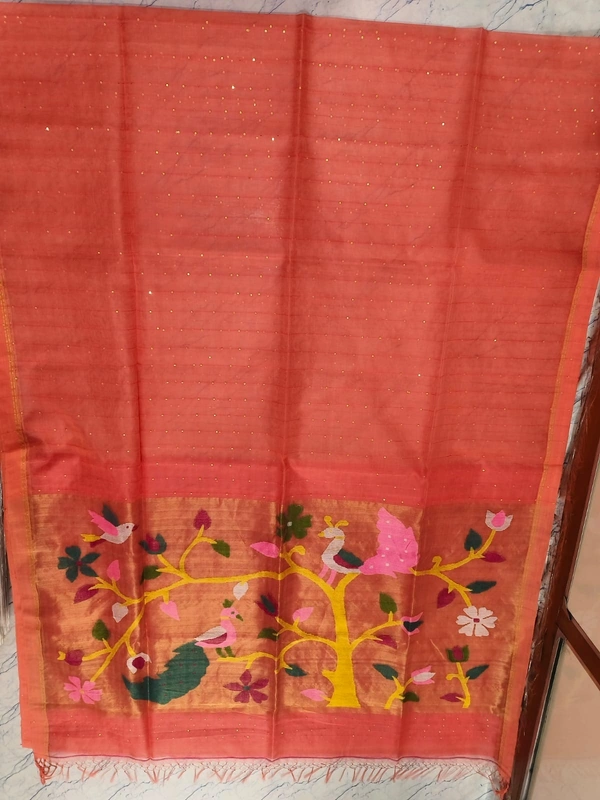 SKU0278 : Pure Silk Paithani Mulberry Silk Saree – Handwoven Traditional Elegance Shape - Brown, Bird Motif, Hand Wash, Yes