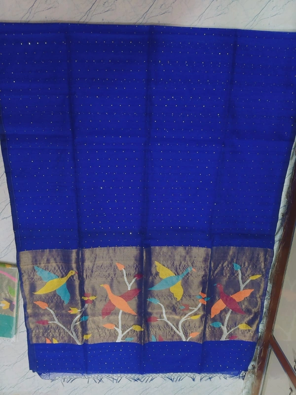 SKU0280 : Pure Silk Paithani Mulberry Silk Saree – Handwoven Traditional Elegance Shape - Blue, Bird Motif, Hand Wash, Yes