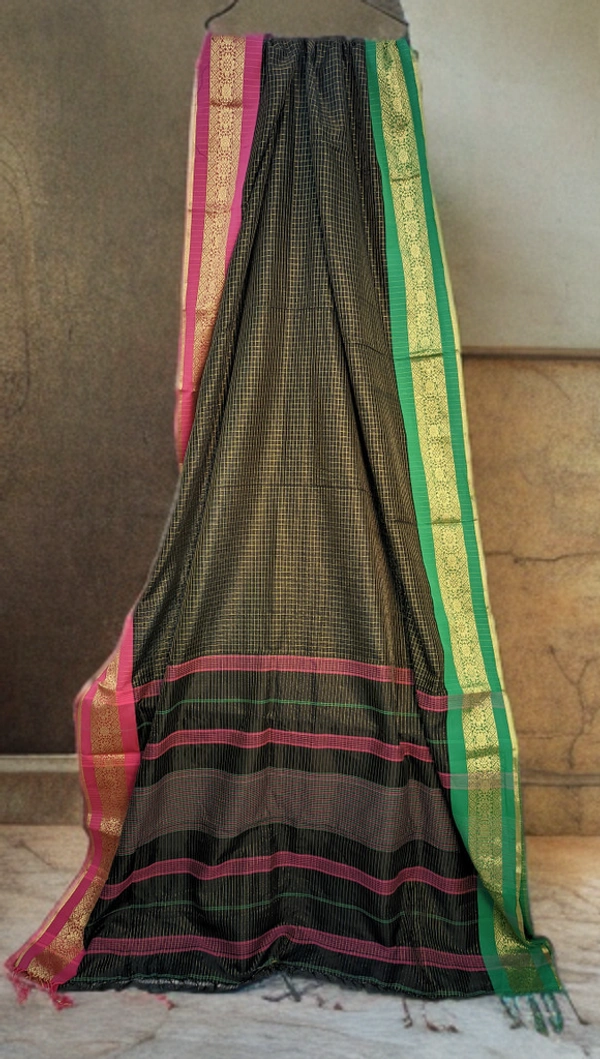 SKU0223 : Elegant Pure Resham Silk Saree – Traditional Handwoven Ethnic Wear - Multi Colour, Zari Work, Dry Clean Only, Yes