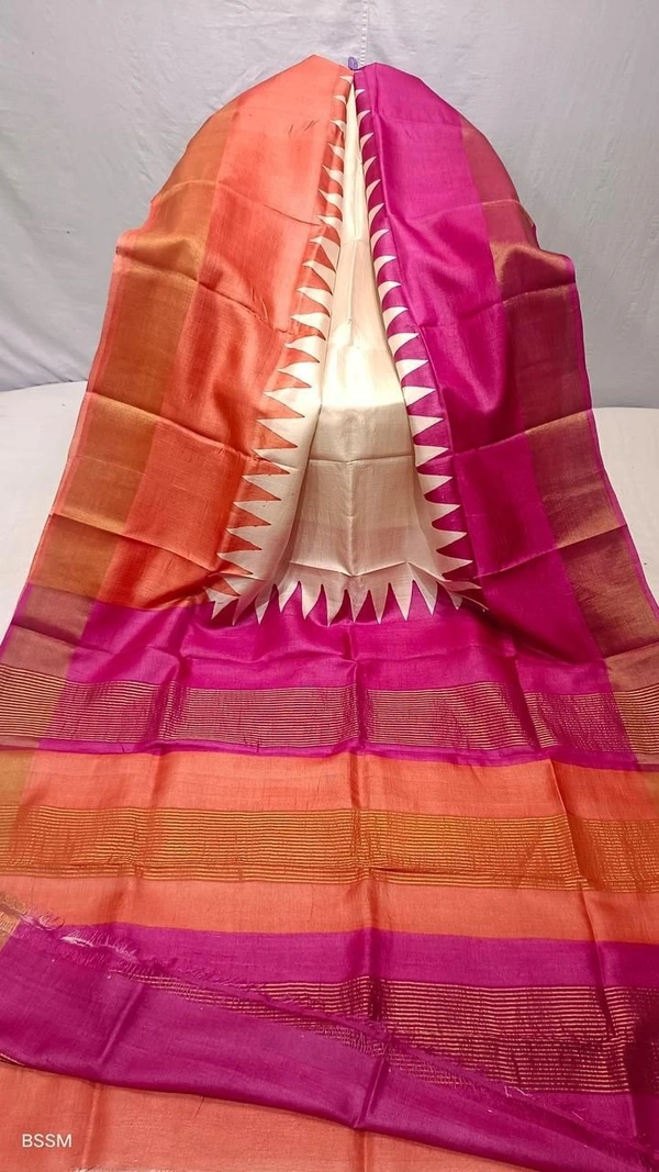SKU0288 : Pure Tussar Silk Saree with Elegant Zari Border - Pink, Dry Wash / Hand Wash, Yes