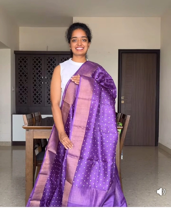  SKU0189 :  Pure Tussar Silk Saree with Elegant Zari Border - Violet, Buti / Booti, Hand Wash, Yes