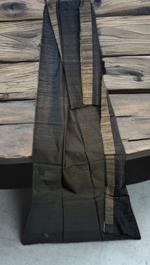 SKU0225 : Elegant Handwoven Silk Matka Ghicha Saree – Traditional Bengal Weave  - Black, Dry Clean Only, Yes