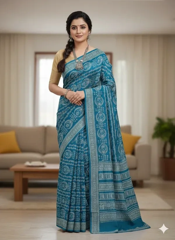 SKU1091 : Mulmul Cotton Saree, Lightweight saree - Hand Wash, No