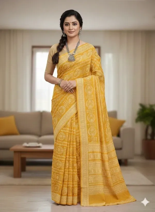 SKU1090 : Mulmul Cotton Saree, Lightweight saree - Hand Wash, No
