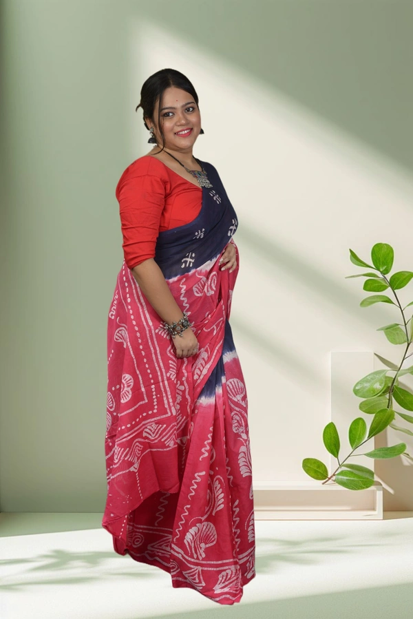 SKU-0732 : Pure Cotton Batik Saree – Handcrafted, Soft & Elegant - Hand Wash Only, No