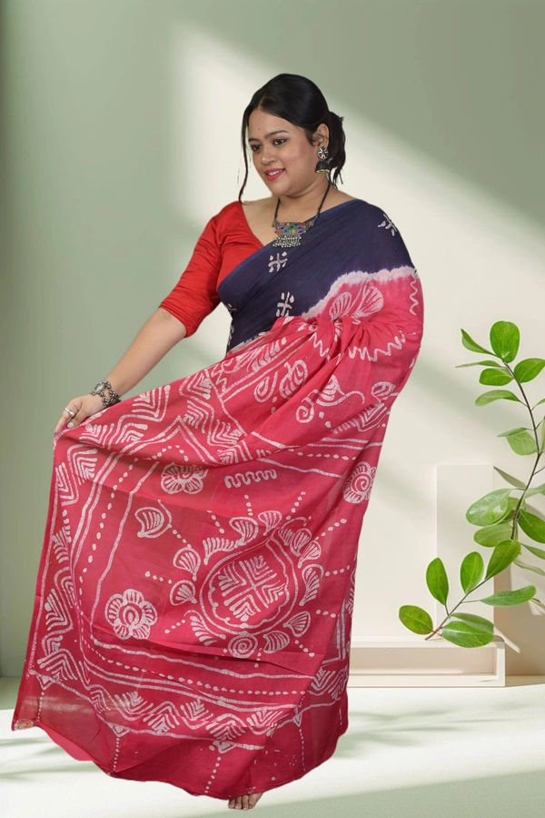 SKU-0732 : Pure Cotton Batik Saree – Handcrafted, Soft & Elegant - Hand Wash Only, No
