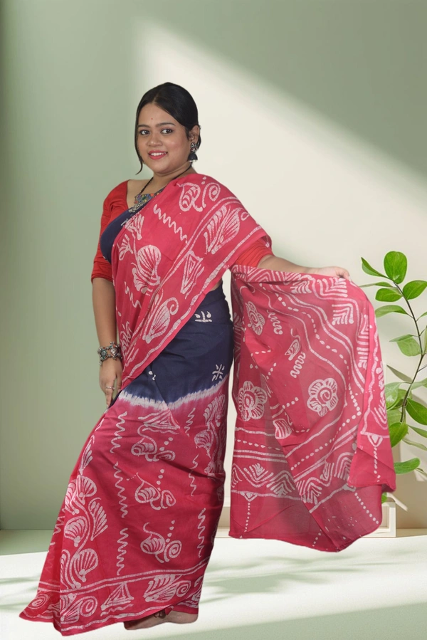 SKU-0732 : Pure Cotton Batik Saree – Handcrafted, Soft & Elegant - Hand Wash Only, No